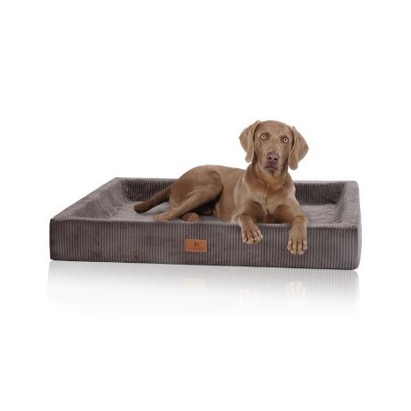 Knuffelwuff orthopädisches Hundebett aus Cord mit Handwebcharakter Santiago braun/ grau XL