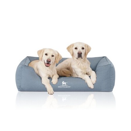 Knuffelwuff Orthopädisches Wasserabweisendes Hundebett Leon aus Velours mit Handwebcharakter hellblau XL