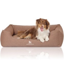 Knuffelwuff Orthopädisches Hundebett Leano aus Velours mit Handwebcharakter hellbraun XXL