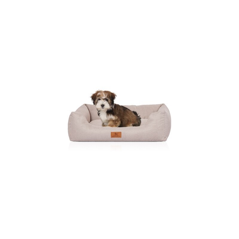 Knuffelwuff Hundebett Emma aus Velours mit feinem Handwebcharakter in Pastellfarben beige M-L