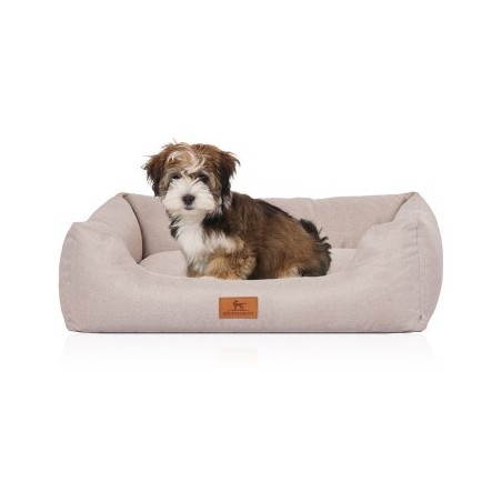 Knuffelwuff Hundebett Emma aus Velours mit feinem Handwebcharakter in Pastellfarben beige M-L