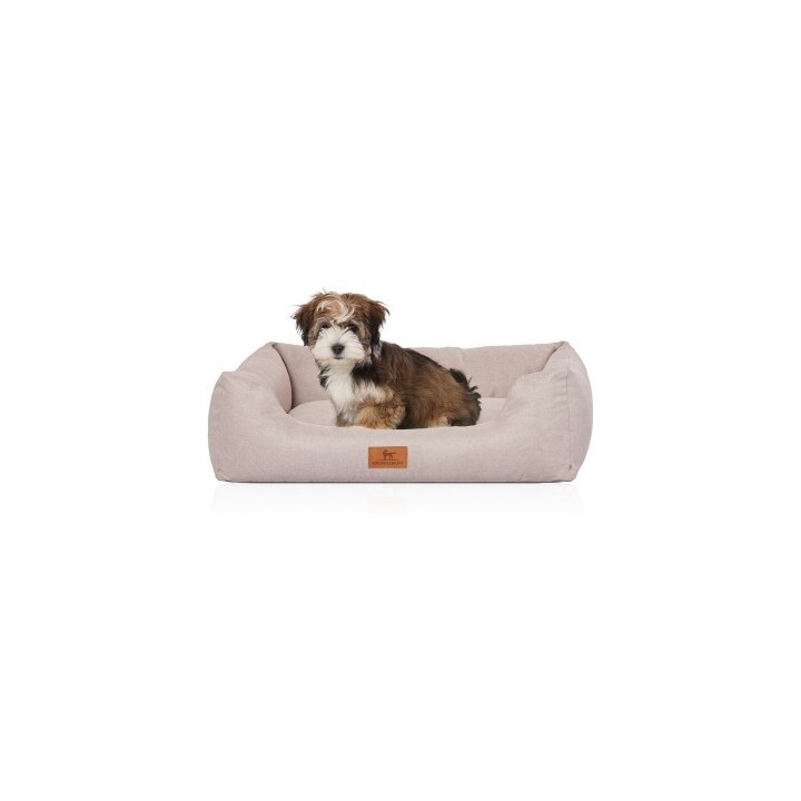 Knuffelwuff Hundebett Emma aus Velours mit feinem Handwebcharakter in Pastellfarben beige M-L