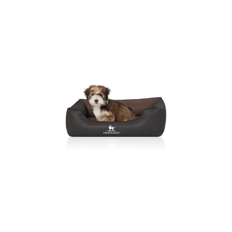 Knuffelwuff Orthopädisches Hundebett Rough Road aus laser-gestepptem marmoriertem Kunstleder schwarz/ braun M-L