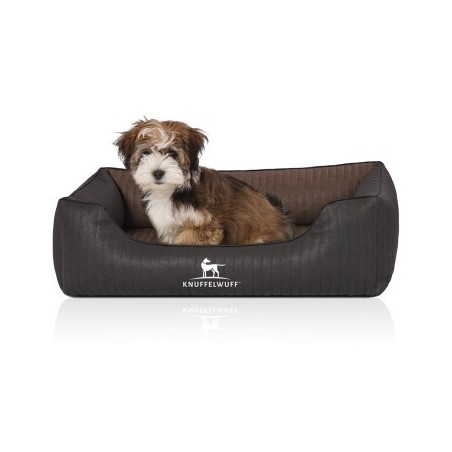 Knuffelwuff Orthopädisches Hundebett Rough Road aus laser-gestepptem marmoriertem Kunstleder schwarz/ braun M-L