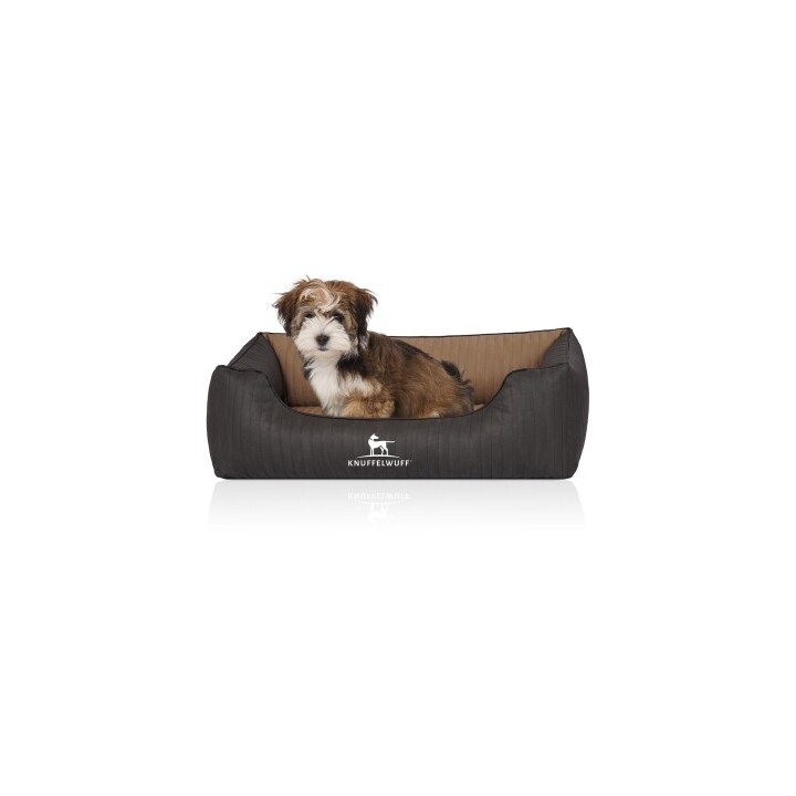 Knuffelwuff Orthopädisches Hundebett Outback aus laser-gestepptem Kunstleder creme/ schwarz M-L