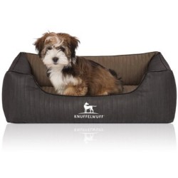 Knuffelwuff Orthopädisches Hundebett Outback aus laser-gestepptem Kunstleder schwarz/ gelb M-L