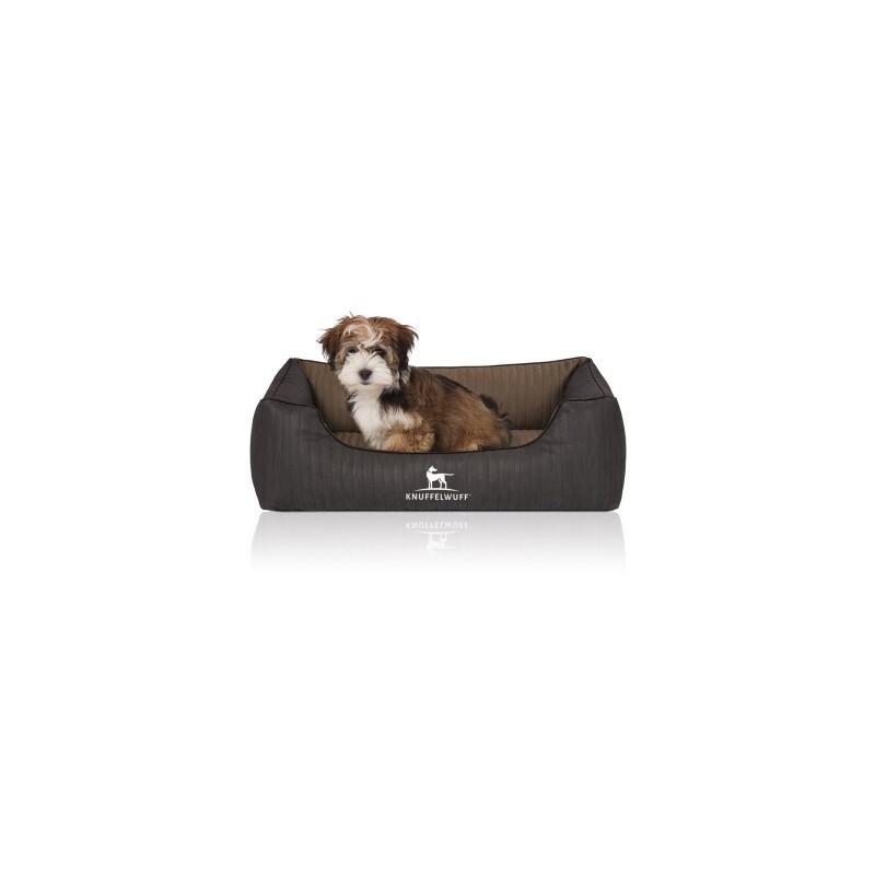 Knuffelwuff Orthopädisches Hundebett Outback aus laser-gestepptem Kunstleder schwarz/ gelb M-L