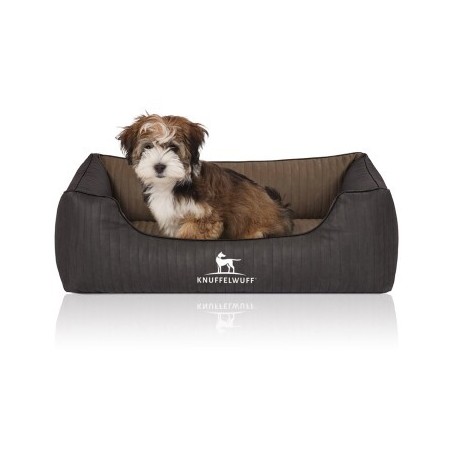 Knuffelwuff Orthopädisches Hundebett Outback aus laser-gestepptem Kunstleder schwarz/ gelb M-L