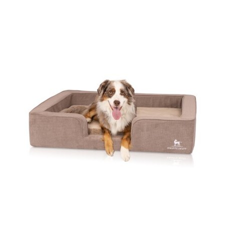 Knuffelwuff orthopädisches Hundebett mit Wendekissen aus Velours Bellamy braun M-L