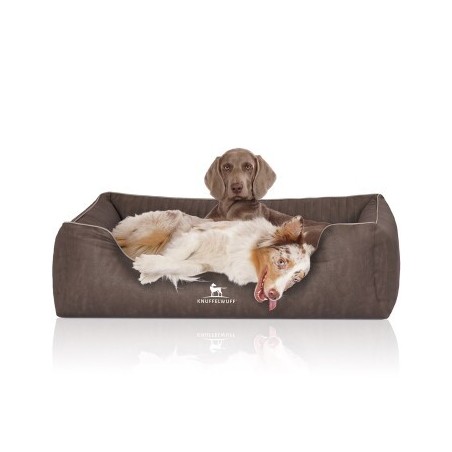 Knuffelwuff Orthopädisches Hundebett Tampa aus laser-gestepptem Kunstleder braun/ grau XL