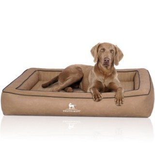 Knuffelwuff Orthopädisches Hundebett aus Laser gestepptem Kunstleder Montego braun/ beige XL