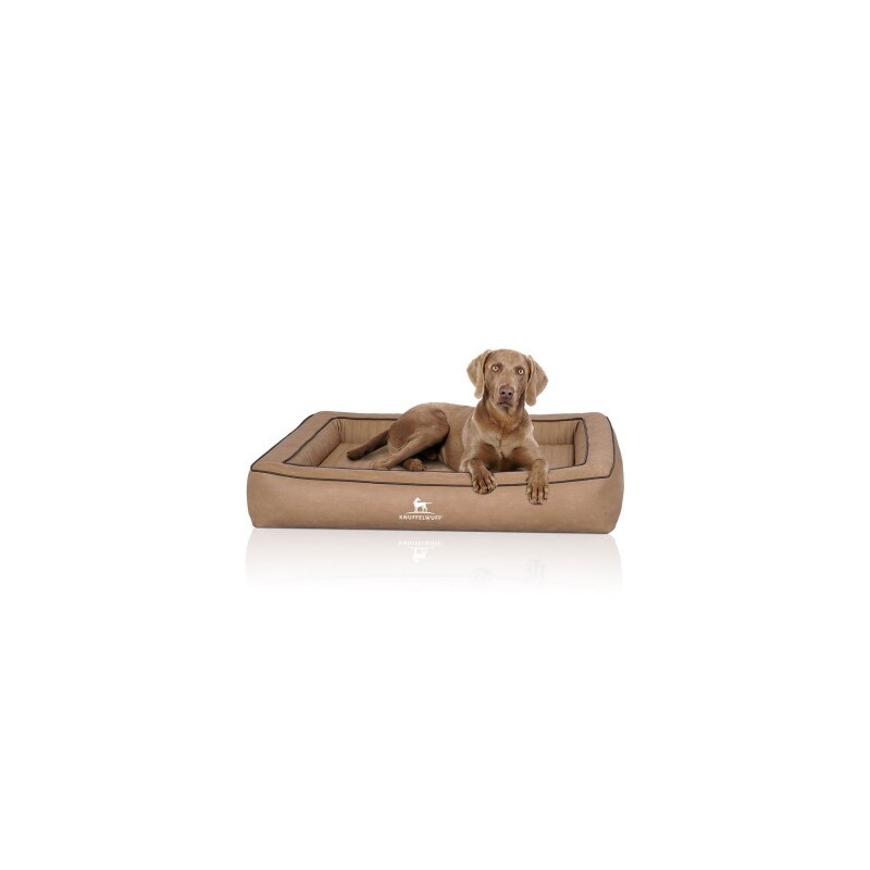 Knuffelwuff Orthopädisches Hundebett aus Laser gestepptem Kunstleder Montego braun/ beige XL