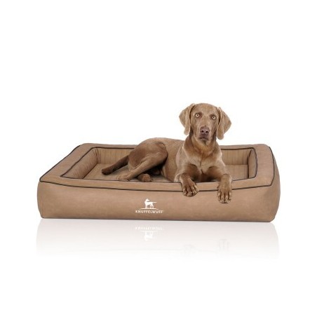 Knuffelwuff Orthopädisches Hundebett aus Laser gestepptem Kunstleder Montego braun/ beige XL