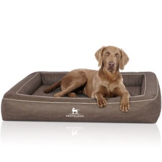 Knuffelwuff Orthopädisches Hundebett aus Laser gestepptem Kunstleder Montego braun/ grau XXL