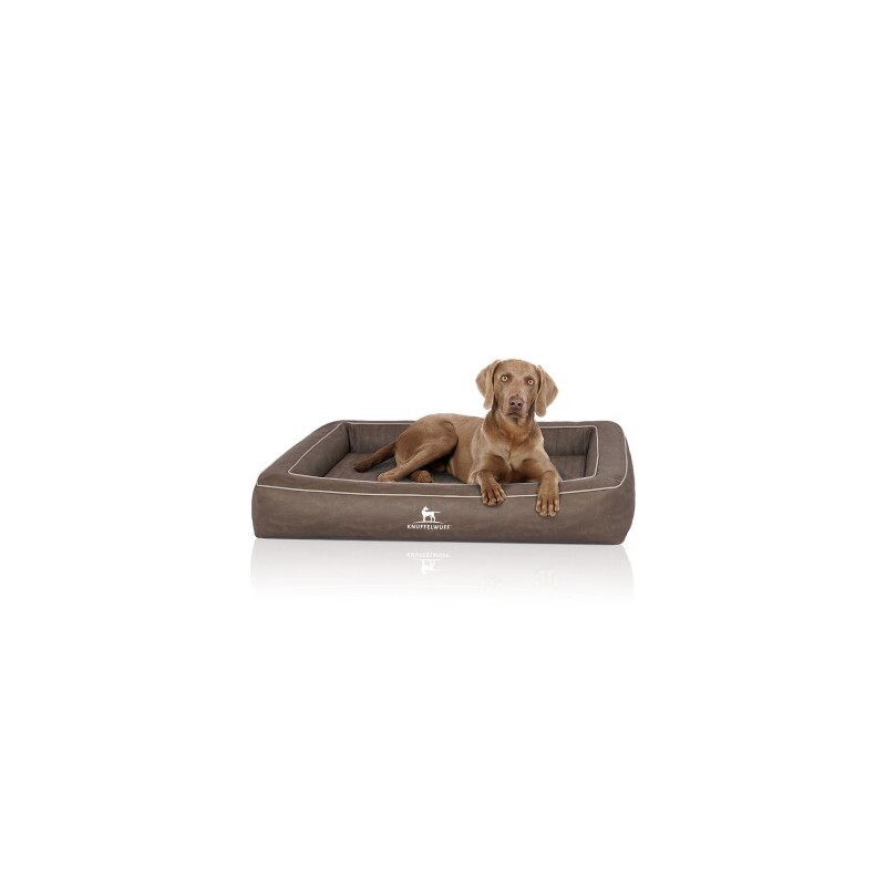 Knuffelwuff Orthopädisches Hundebett aus Laser gestepptem Kunstleder Montego braun/ grau XXL