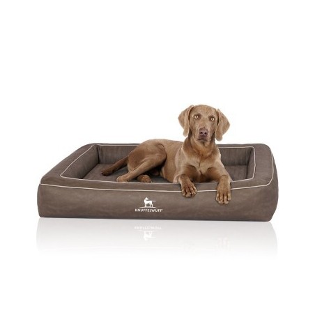 Knuffelwuff Orthopädisches Hundebett aus Laser gestepptem Kunstleder Montego braun/ grau XXL