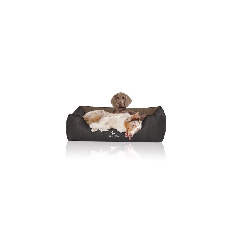 Knuffelwuff Orthopädisches Hundebett Outback aus laser-gestepptem Kunstleder schwarz/ gelb XXL