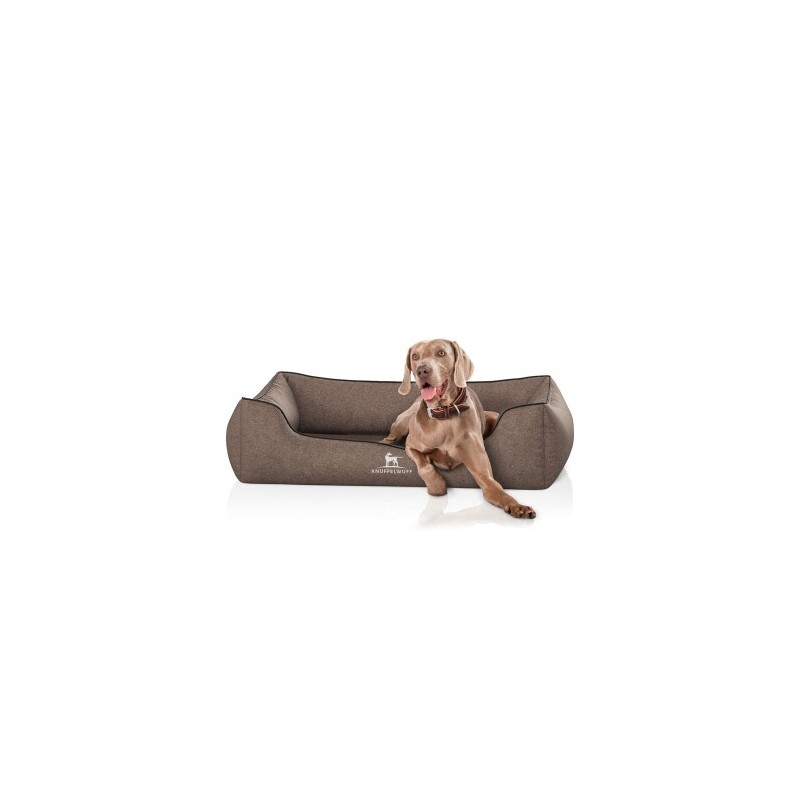 Knuffelwuff Orthopädisches Hundebett Amelie aus Velours mit Handwebcharakter braun XXXL