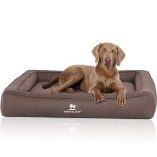 Knuffelwuff Orthopädisches Hundebett aus Velours mit Handwebcharakter Yukon braun/ grau XXXL