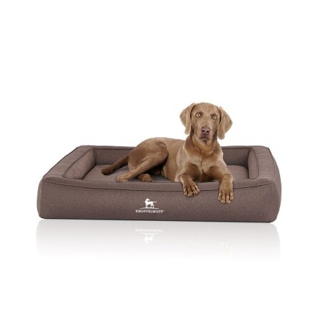 Knuffelwuff Orthopädisches Hundebett aus Velours mit Handwebcharakter Yukon braun/ grau XXXL