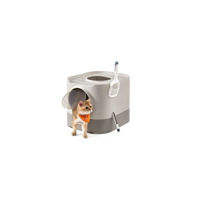 FEANDREA Katzentoilette mit Deckel ausziehbares Tablett beige