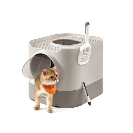 FEANDREA Katzentoilette mit Deckel ausziehbares Tablett beige