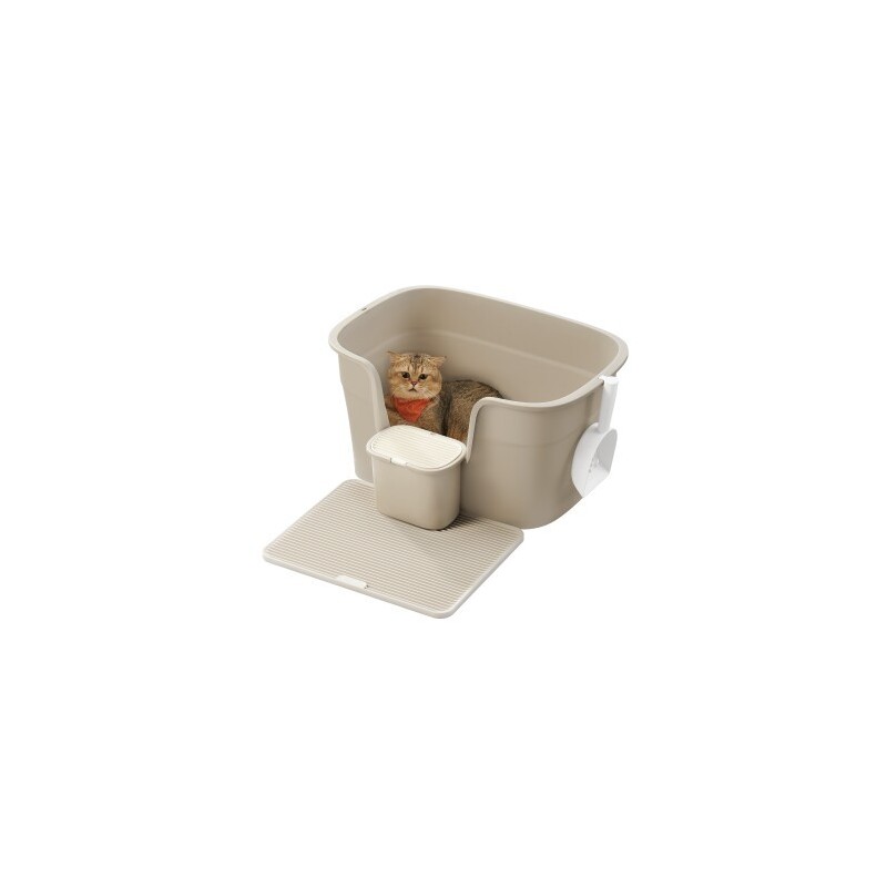 FEANDREA Katzentoilette für große Katzen mit hohen Seitenwänden beige