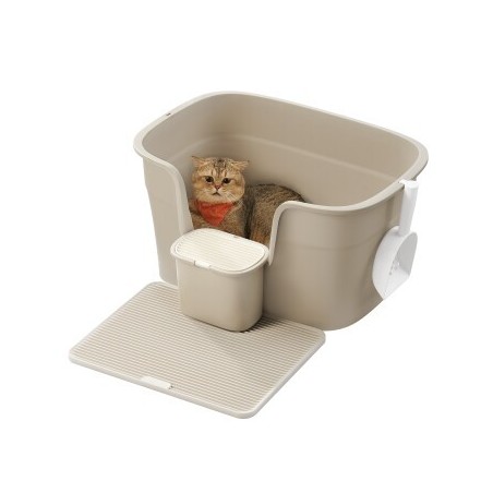 FEANDREA Katzentoilette für große Katzen mit hohen Seitenwänden beige