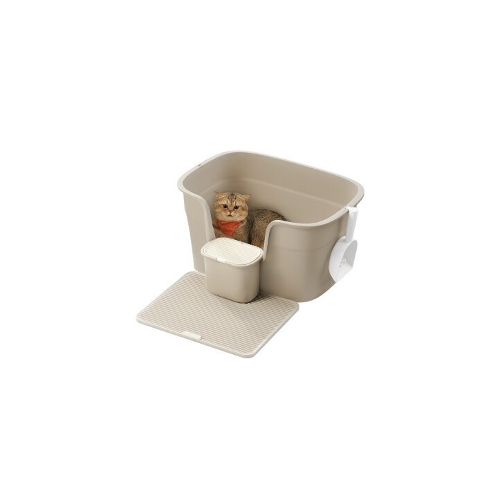 FEANDREA Katzentoilette für große Katzen mit hohen Seitenwänden beige