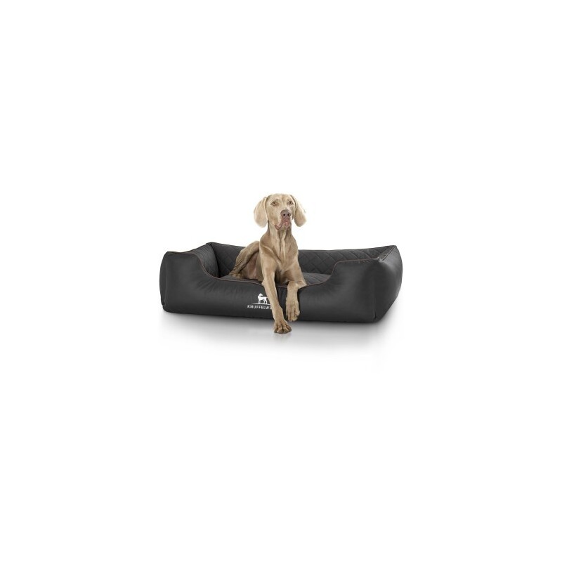 Knuffelwuff Orthopädisches Hundebett Madison aus laser-gestepptem Kunstleder schwarz XL