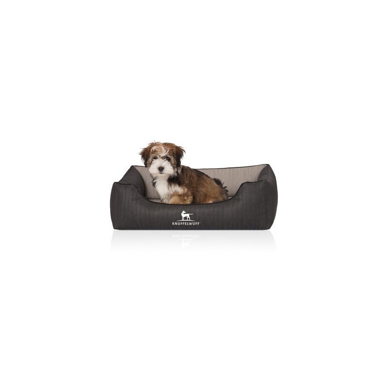 Knuffelwuff Orthopädisches Hundebett Outback aus laser-gestepptem Kunstleder schwarz/ grau M-L