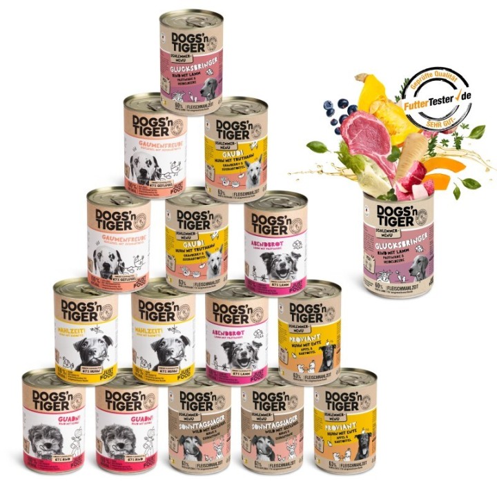 Dogs'n Tiger Dogs’n Tiger Adult Hundefutter, Nassfutter, Mixpaket Schlemmerparadies 16x 400 g
