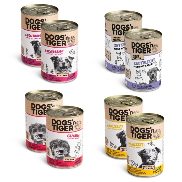 Dogs'n Tiger Dogs’n Tiger Adult Hundefutter, Nassfutter, Mixpaket Sensibelchen 8 x 400 g