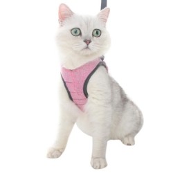Katzengeschirr, Leine, ausbruchsicher, leicht, atmungsaktiv, verstellbar, weiche Hundeweste Medium rosa