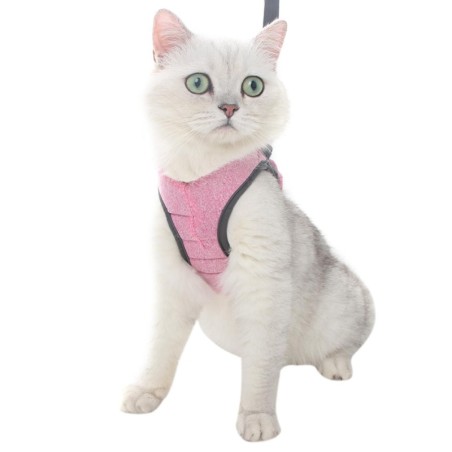 Katzengeschirr, Leine, ausbruchsicher, leicht, atmungsaktiv, verstellbar, weiche Hundeweste Medium rosa