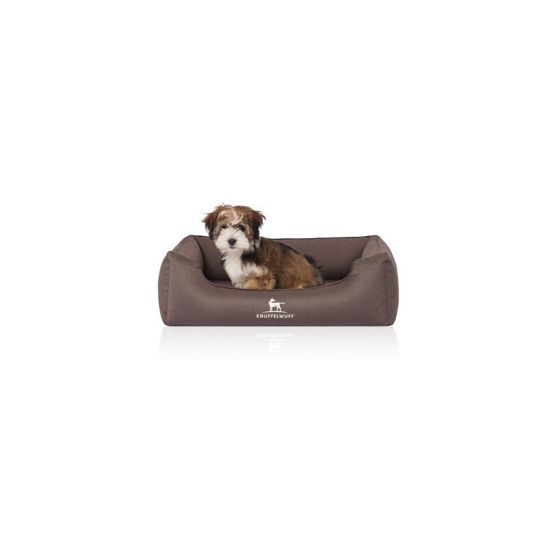 Knuffelwuff Orthopädisches Wasserabweisendes Hundebett Leon aus Velours mit Handwebcharakter braun/ grau M-L