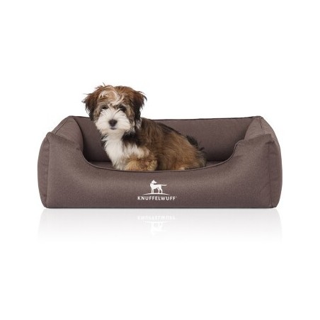 Knuffelwuff Orthopädisches Wasserabweisendes Hundebett Leon aus Velours mit Handwebcharakter braun/ grau M-L