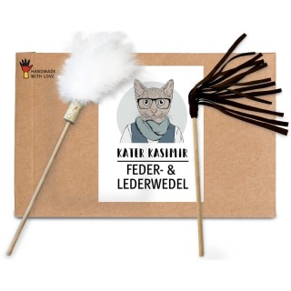 Kater Kasimir Federwedel und Lederwedel. Mit echten Naturfedern und echtem Rindsleder