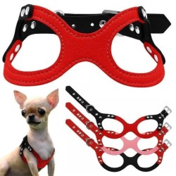 Hunde- und Katzengeschirr aus weichem Leder für Welpen, Chihuahua, Yorkie, verstellbare Hundeleine S schwarz