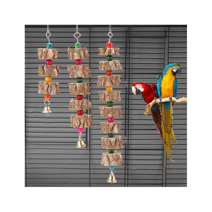 Knackige Glocke Holz zerlegen Haken Anti-Biss Vogel Nagen Spielzeug hängen Haustier Papagei Kauen Spielzeug A