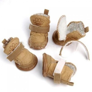 Haustier Hund Winter Anti-Rutsch-Bequem Gehen Warme Gemütliche Berber-Fleece-Schuhe Schneestiefel 4.5cm by 3.6cm braun