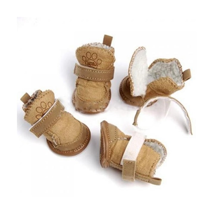 Haustier Hund Winter Anti-Rutsch-Bequem Gehen Warme Gemütliche Berber-Fleece-Schuhe Schneestiefel 4.5cm by 3.6cm braun