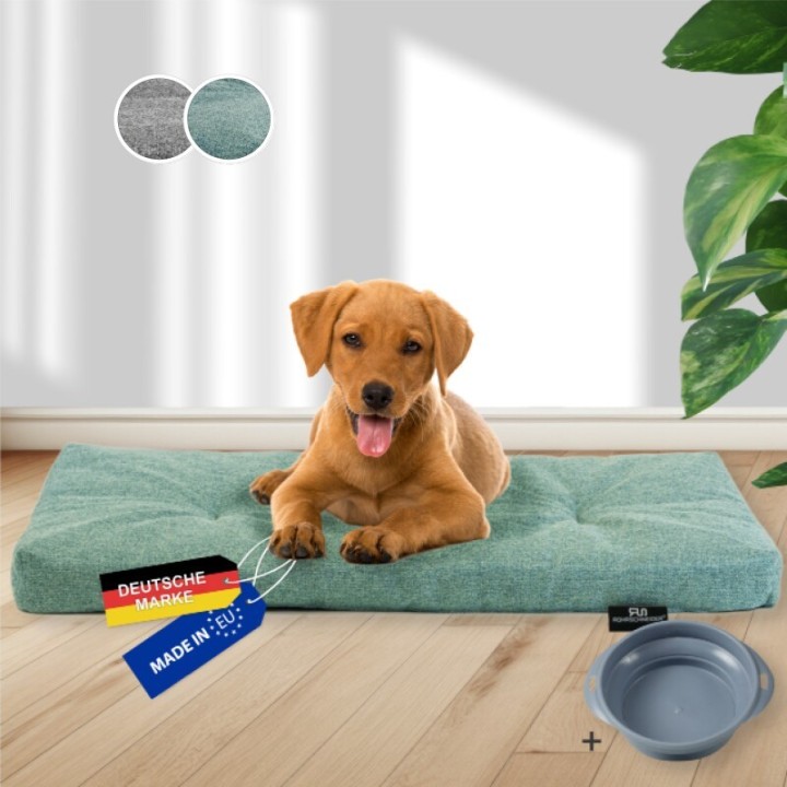 Rohrschneider ® Hundebett mit Anti-Rutsch-Boden, strapazierfähiges Kissen für Hunde und Katzen inkl. Gratis-Wassernapf türkis