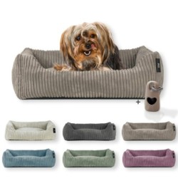 Rohrschneider ® Hundebett waschbar für kleine Hunde mit Hundekissen Cord (ca. 55x42 cm) inkl. Gassibeutel taupe