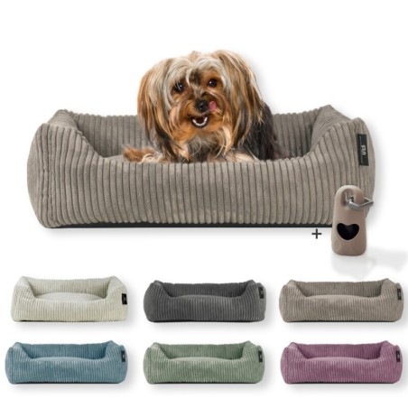 Rohrschneider ® Hundebett waschbar für kleine Hunde mit Hundekissen Cord (ca. 55x42 cm) inkl. Gassibeutel taupe