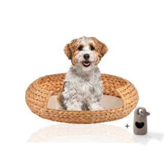 Rohrschneider ® runder Hundekorb aus geflochtener Wasserhyazinthe, Hundesofa für kleine, mittelgroße und große Hunde L