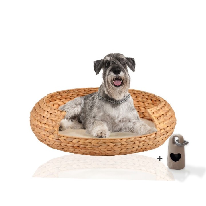 Rohrschneider ® runder Hundekorb aus geflochtener Wasserhyazinthe, Hundesofa für kleine, mittelgroße und große Hunde XL