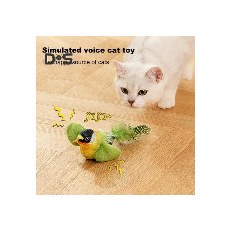 Zwitschernder Vogel, Katzenspielzeug, interaktives Vogelspielzeug mit flatternden Flügeln, Plüsch-Vogelspielzeug, batteriebet