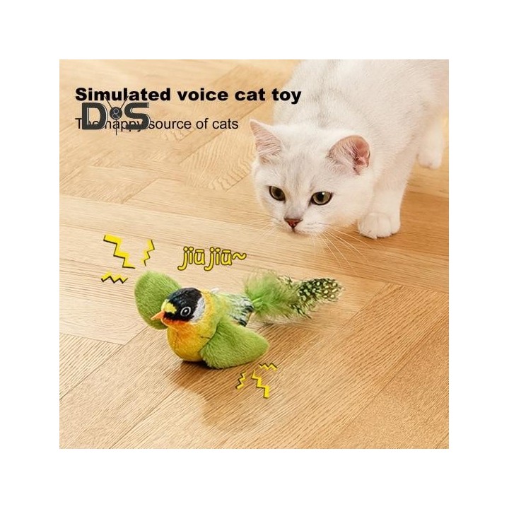 Zwitschernder Vogel, Katzenspielzeug, interaktives Vogelspielzeug mit flatternden Flügeln, Plüsch-Vogelspielzeug, batteriebet