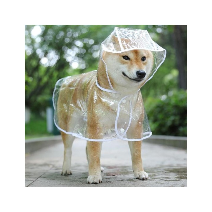 Haustier-Regenmantel, transparentes Druckknopf-Design, mit Kapuze, minimalistisch, verstellbar, winddicht, weich, Hunde-Regen